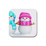 Two Snowmen, Rubber Coaster (Square)