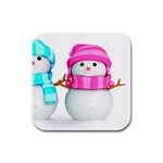 Two Snowmen, Rubber Square Coaster (4 pack)