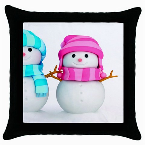 Two Snowmen, Throw Pillow Case (Black) from ArtsNow.com Front