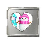 Two Snowmen, Mega Link Heart Italian Charm (18mm)