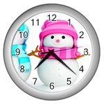 Two Snowmen, Wall Clock (Silver)