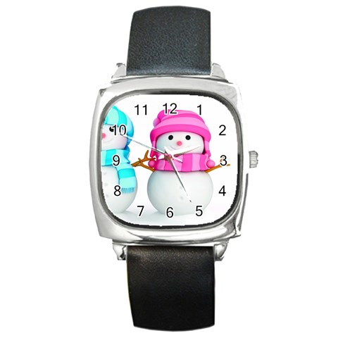 Two Snowmen, Square Metal Watch from ArtsNow.com Front