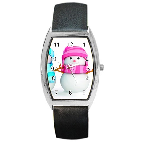 Two Snowmen, Barrel Style Metal Watch from ArtsNow.com Front