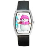 Two Snowmen, Barrel Style Metal Watch