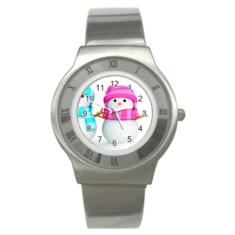 Two Snowmen, Stainless Steel Watch from ArtsNow.com Front