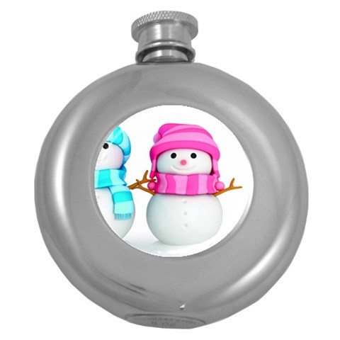 Two Snowmen, Round Hip Flask (5 oz) from ArtsNow.com Front