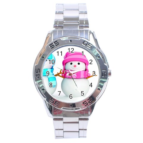 Two Snowmen, Stainless Steel Analogue Watch from ArtsNow.com Front