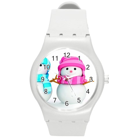 Two Snowmen, Round Plastic Sport Watch (M) from ArtsNow.com Front