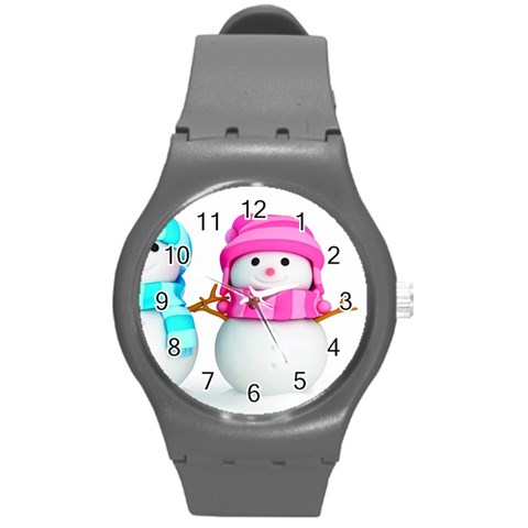 Two Snowmen, Round Plastic Sport Watch (M) from ArtsNow.com Front