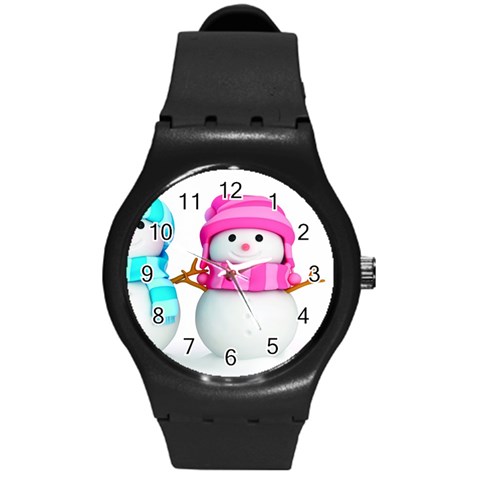 Two Snowmen, Round Plastic Sport Watch (M) from ArtsNow.com Front