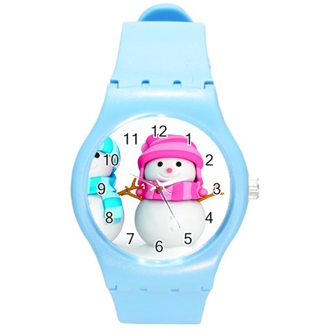 Two Snowmen, Round Plastic Sport Watch (M) from ArtsNow.com Front