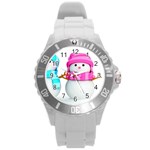 Two Snowmen, Round Plastic Sport Watch (L)