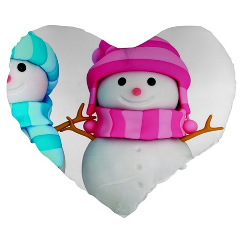 Two Snowmen, Large 19  Premium Heart Shape Cushions from ArtsNow.com Front