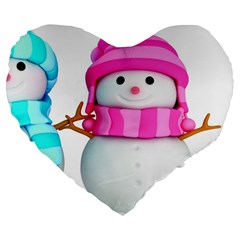 Two Snowmen, Large 19  Premium Heart Shape Cushions from ArtsNow.com Front