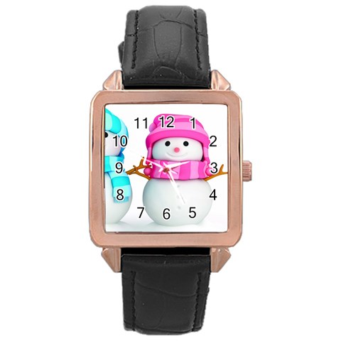 Two Snowmen, Rose Gold Leather Watch  from ArtsNow.com Front