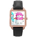 Two Snowmen, Rose Gold Leather Watch 