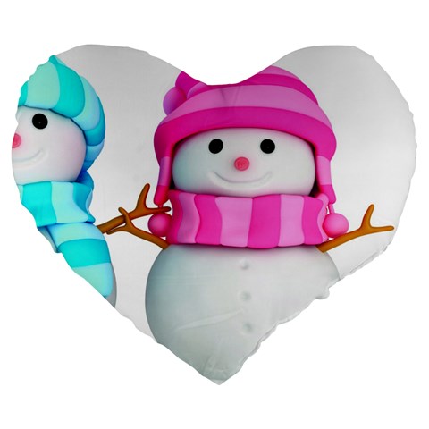 Two Snowmen, Large 19  Premium Flano Heart Shape Cushions from ArtsNow.com Front