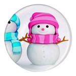 Two Snowmen, Round Glass Fridge Magnet (4 pack)