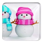 Two Snowmen, Square Glass Fridge Magnet (4 pack)