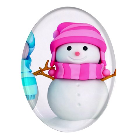 Two Snowmen, Oval Glass Fridge Magnet (4 pack) from ArtsNow.com Front