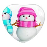 Two Snowmen, Heart Glass Fridge Magnet (4 pack)