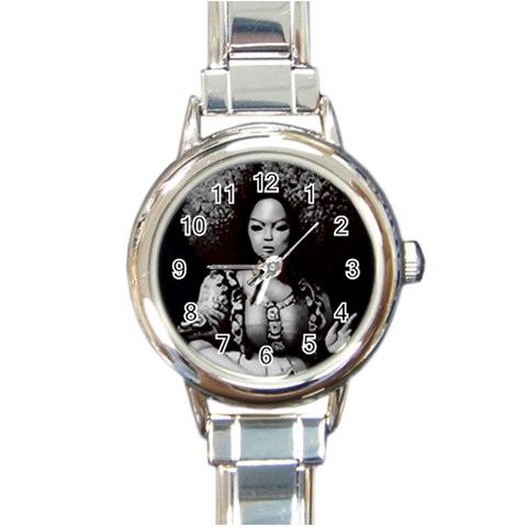 Vintage afro style doll illustration (IA&Human) Round Italian Charm Watch from ArtsNow.com Front