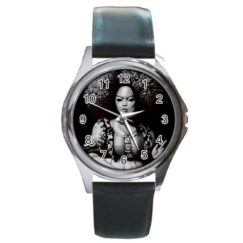 Vintage afro style doll illustration (IA&Human) Round Metal Watch from ArtsNow.com Front