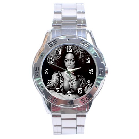 Vintage afro style doll illustration (IA&Human) Stainless Steel Analogue Watch from ArtsNow.com Front