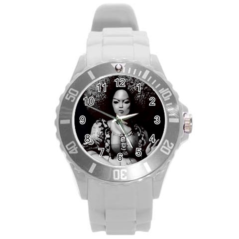 Vintage afro style doll illustration (IA&Human) Round Plastic Sport Watch (L) from ArtsNow.com Front