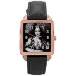 Vintage afro style doll illustration (IA&Human) Rose Gold Leather Watch 