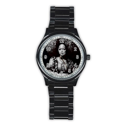 Vintage afro style doll illustration (IA&Human) Stainless Steel Round Watch from ArtsNow.com Front