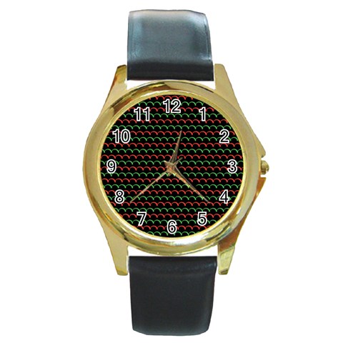 Geometric Abstract Pattern Line Round Gold Metal Watch from ArtsNow.com Front