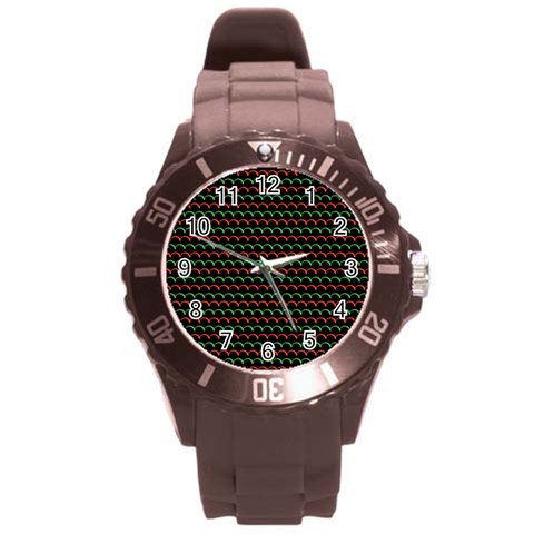 Geometric Abstract Pattern Line Round Plastic Sport Watch (L) from ArtsNow.com Front