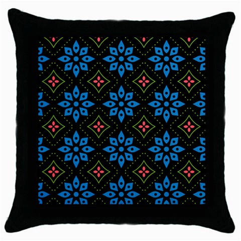 Flower Pattern Flora Floral Seamless Throw Pillow Case (Black) from ArtsNow.com Front