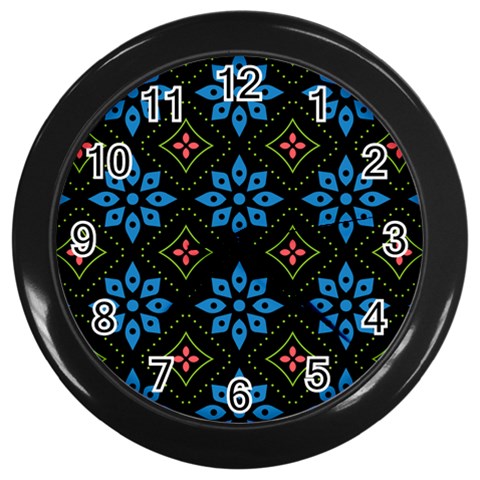 Flower Pattern Flora Floral Seamless Wall Clock (Black) from ArtsNow.com Front