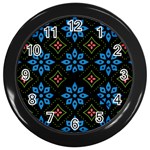 Flower Pattern Flora Floral Seamless Wall Clock (Black)