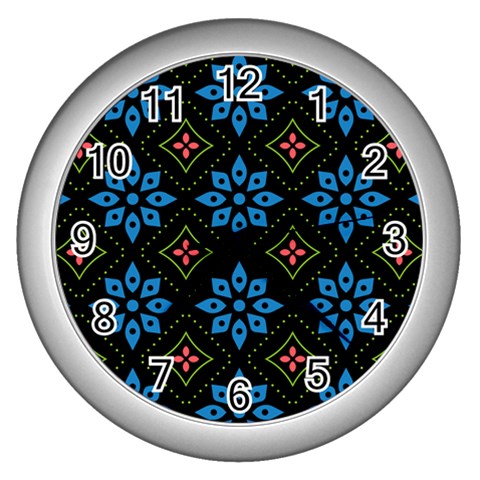 Flower Pattern Flora Floral Seamless Wall Clock (Silver) from ArtsNow.com Front