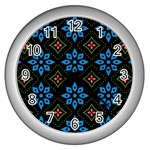 Flower Pattern Flora Floral Seamless Wall Clock (Silver)