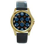 Flower Pattern Flora Floral Seamless Round Gold Metal Watch