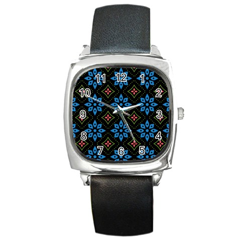 Flower Pattern Flora Floral Seamless Square Metal Watch from ArtsNow.com Front