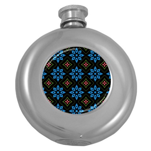 Flower Pattern Flora Floral Seamless Round Hip Flask (5 oz) from ArtsNow.com Front