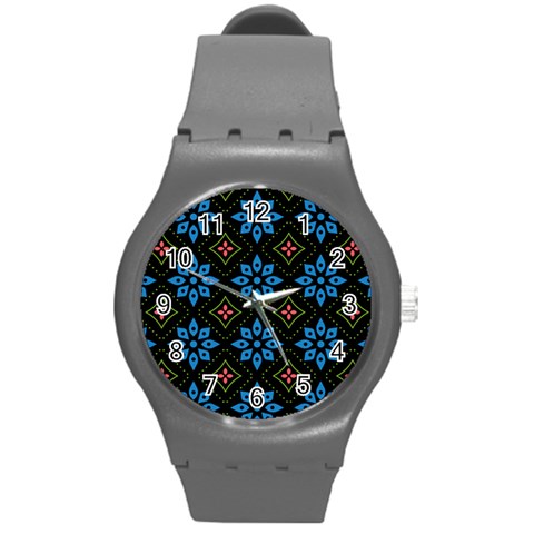 Flower Pattern Flora Floral Seamless Round Plastic Sport Watch (M) from ArtsNow.com Front