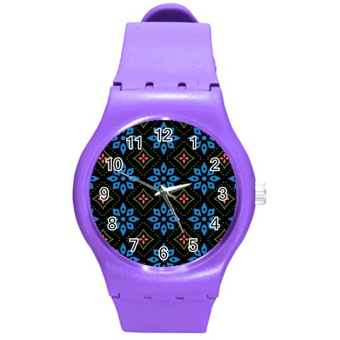 Flower Pattern Flora Floral Seamless Round Plastic Sport Watch (M) from ArtsNow.com Front