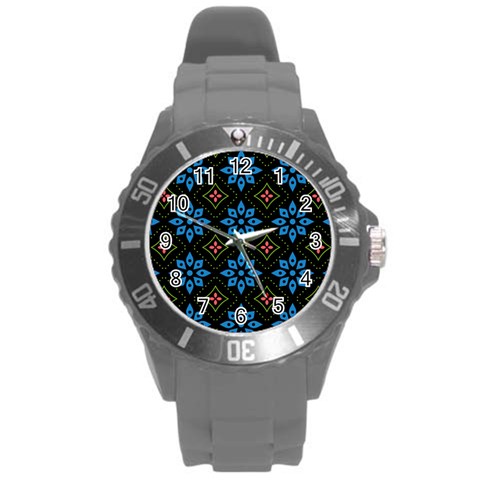 Flower Pattern Flora Floral Seamless Round Plastic Sport Watch (L) from ArtsNow.com Front