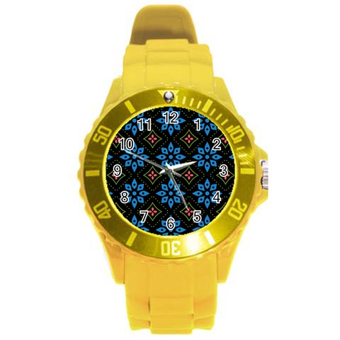 Flower Pattern Flora Floral Seamless Round Plastic Sport Watch (L) from ArtsNow.com Front