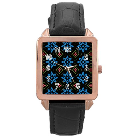 Flower Pattern Flora Floral Seamless Rose Gold Leather Watch  from ArtsNow.com Front