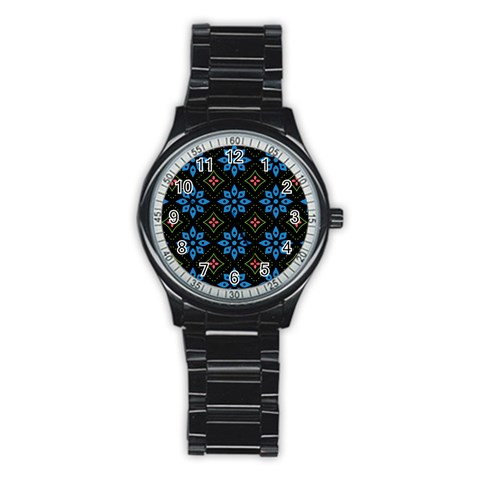 Flower Pattern Flora Floral Seamless Stainless Steel Round Watch from ArtsNow.com Front