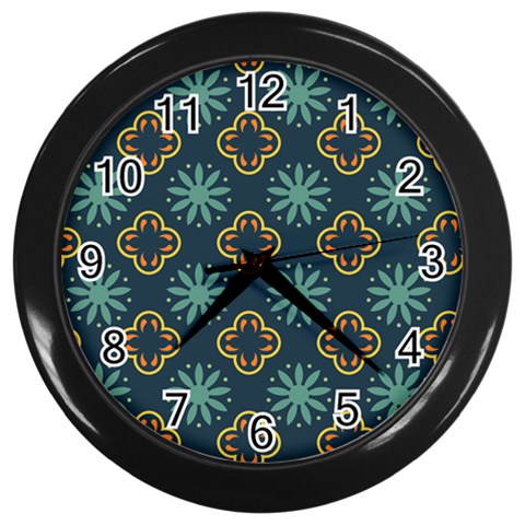 Flowers Pattern Design Abstract Wall Clock (Black) from ArtsNow.com Front