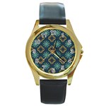 Flowers Pattern Design Abstract Round Gold Metal Watch