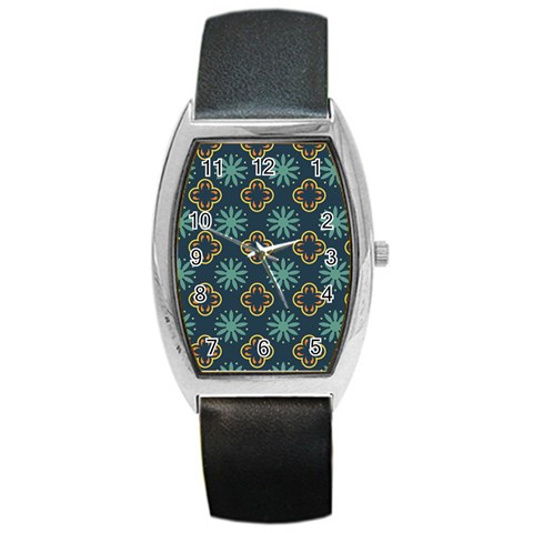 Flowers Pattern Design Abstract Barrel Style Metal Watch from ArtsNow.com Front